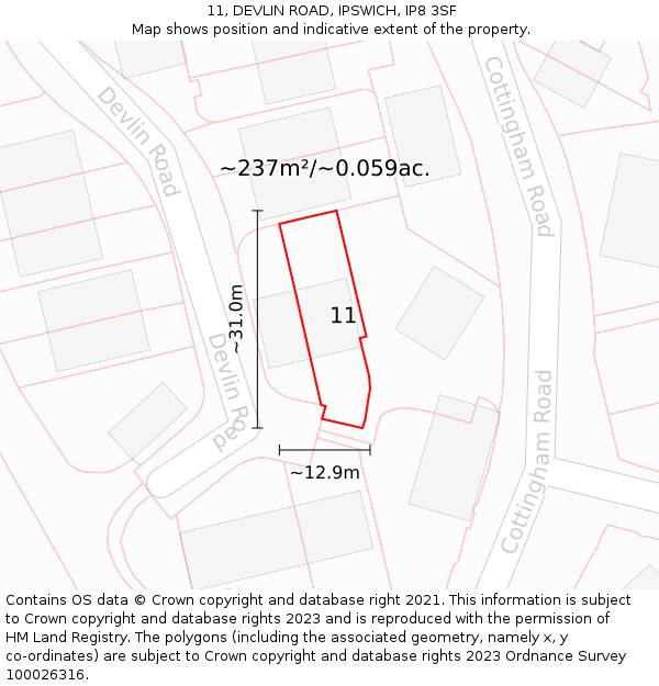 11, DEVLIN ROAD, IPSWICH, IP8 3SF: Plot and title map
