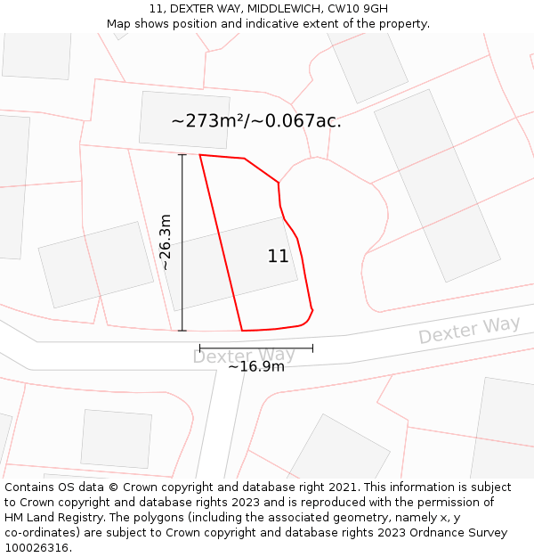 11, DEXTER WAY, MIDDLEWICH, CW10 9GH: Plot and title map