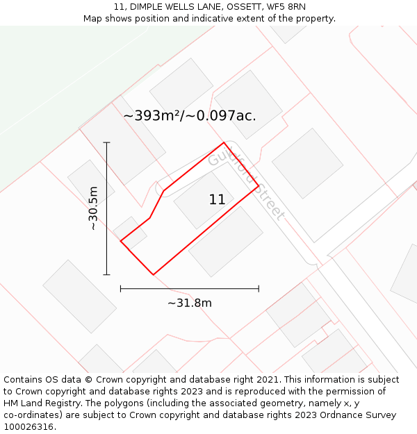 11, DIMPLE WELLS LANE, OSSETT, WF5 8RN: Plot and title map