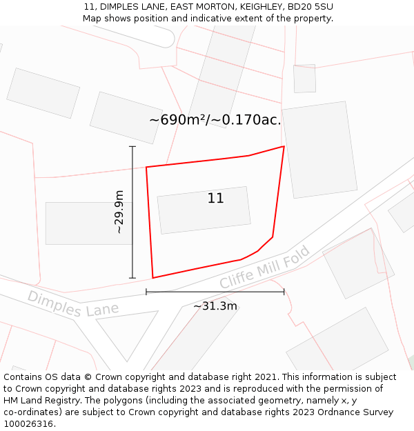 11, DIMPLES LANE, EAST MORTON, KEIGHLEY, BD20 5SU: Plot and title map