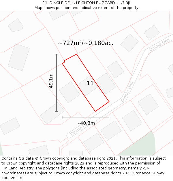 11, DINGLE DELL, LEIGHTON BUZZARD, LU7 3JL: Plot and title map