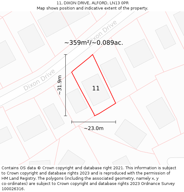 11, DIXON DRIVE, ALFORD, LN13 0PR: Plot and title map