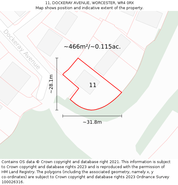 11, DOCKERAY AVENUE, WORCESTER, WR4 0RX: Plot and title map