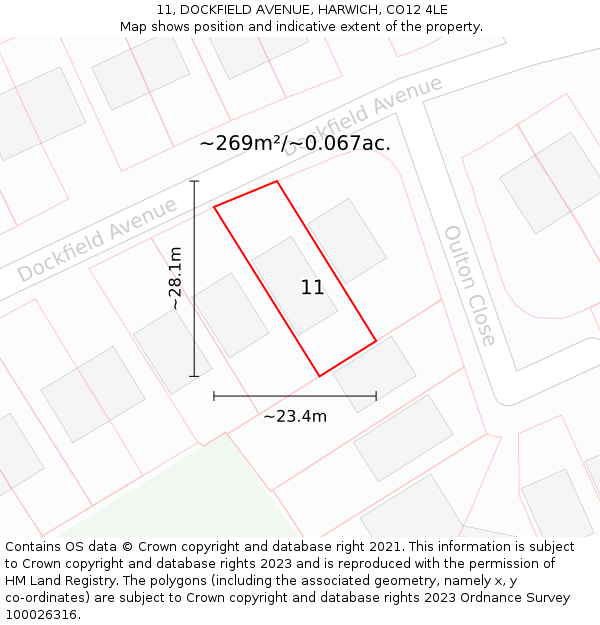 11, DOCKFIELD AVENUE, HARWICH, CO12 4LE: Plot and title map