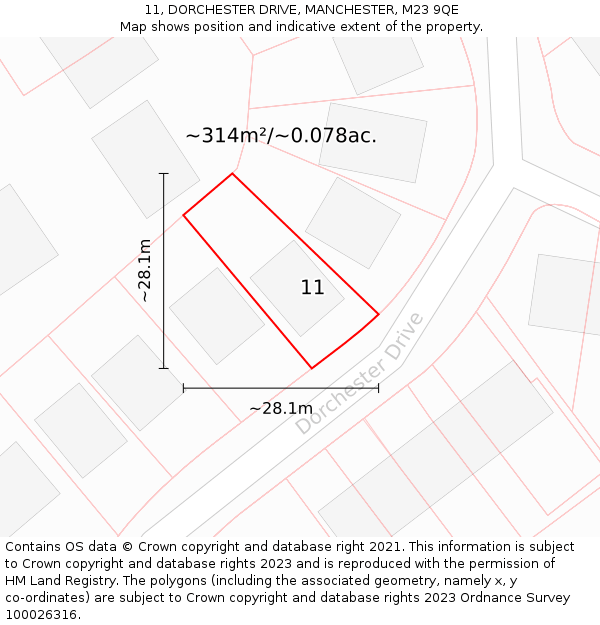 11, DORCHESTER DRIVE, MANCHESTER, M23 9QE: Plot and title map