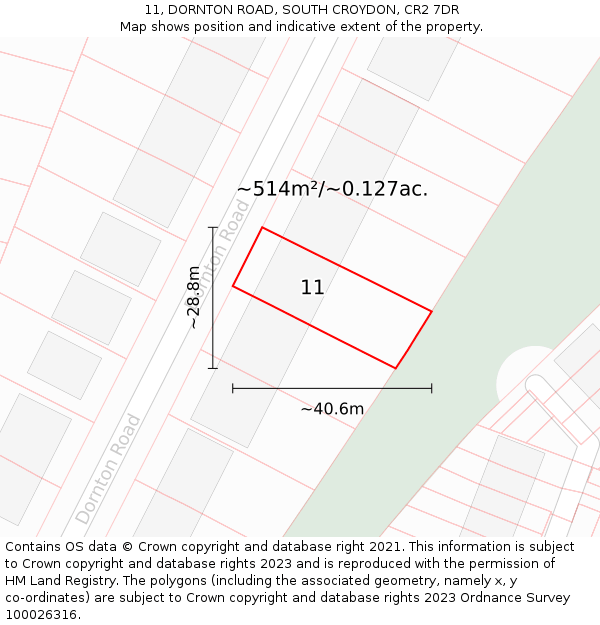 11, DORNTON ROAD, SOUTH CROYDON, CR2 7DR: Plot and title map