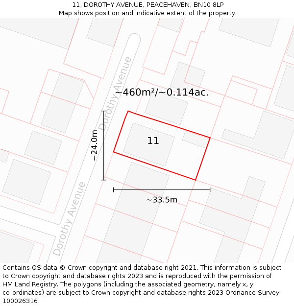 11, DOROTHY AVENUE, PEACEHAVEN, BN10 8LP: Plot and title map