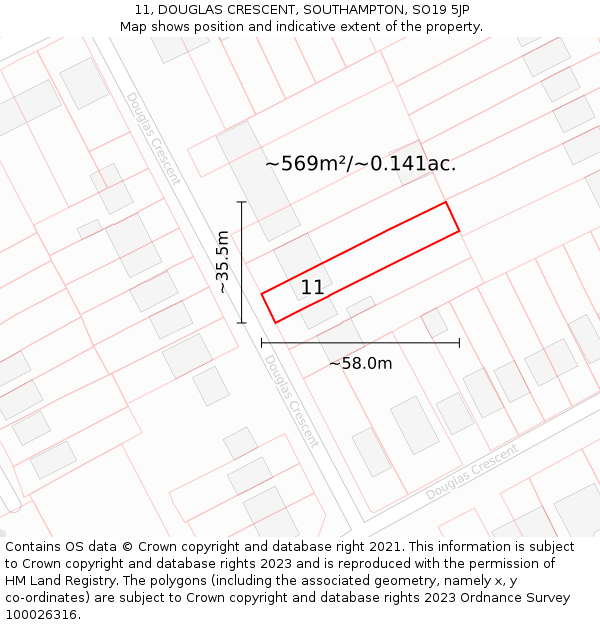 11, DOUGLAS CRESCENT, SOUTHAMPTON, SO19 5JP: Plot and title map