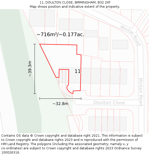 11, DOULTON CLOSE, BIRMINGHAM, B32 2XF: Plot and title map