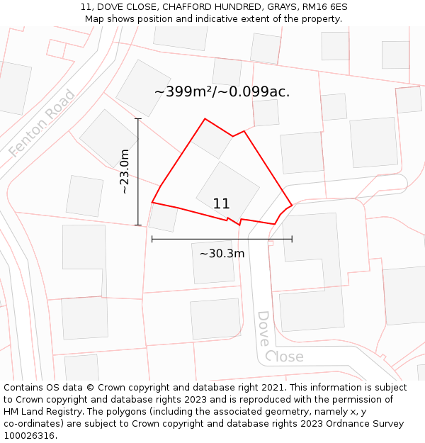 11, DOVE CLOSE, CHAFFORD HUNDRED, GRAYS, RM16 6ES: Plot and title map