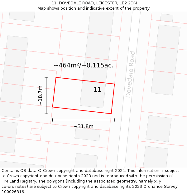 11, DOVEDALE ROAD, LEICESTER, LE2 2DN: Plot and title map