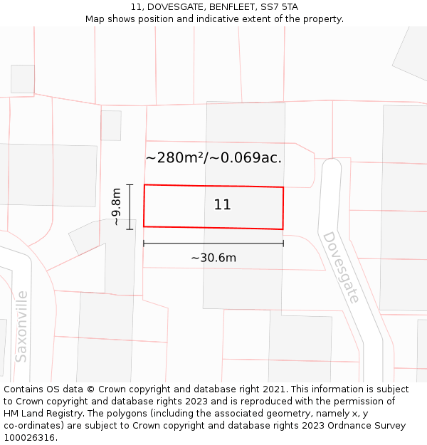 11, DOVESGATE, BENFLEET, SS7 5TA: Plot and title map