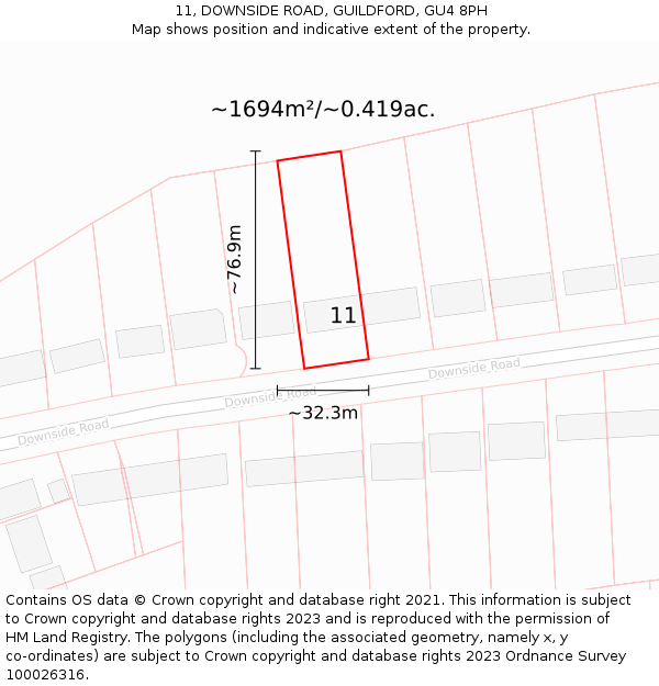 11, DOWNSIDE ROAD, GUILDFORD, GU4 8PH: Plot and title map