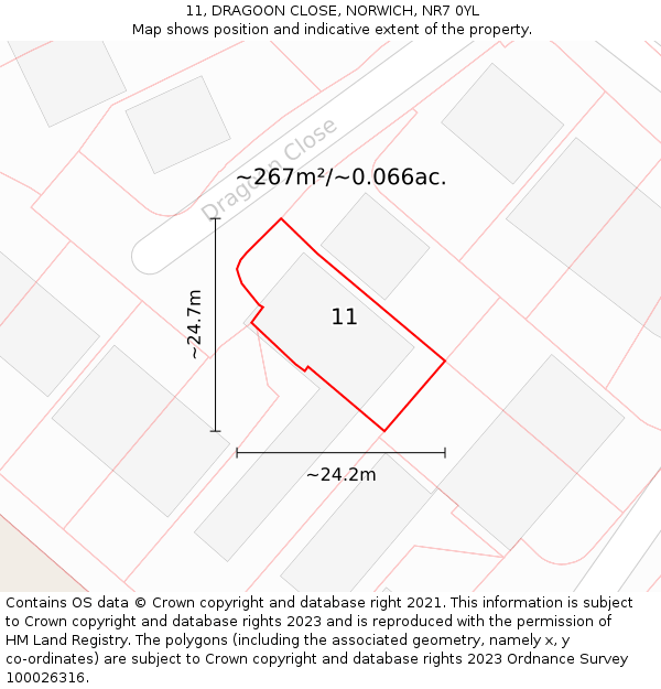 11, DRAGOON CLOSE, NORWICH, NR7 0YL: Plot and title map