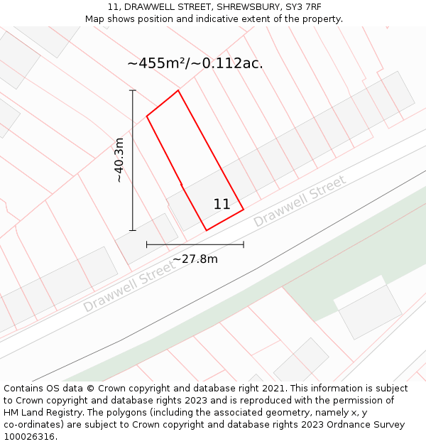 11, DRAWWELL STREET, SHREWSBURY, SY3 7RF: Plot and title map