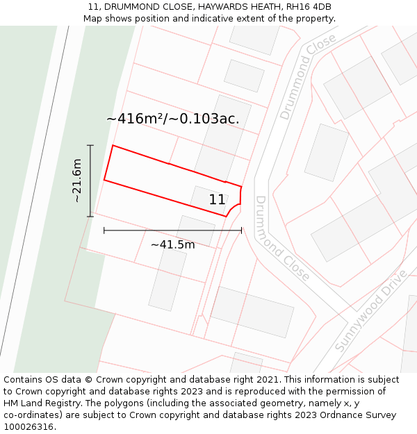 11, DRUMMOND CLOSE, HAYWARDS HEATH, RH16 4DB: Plot and title map