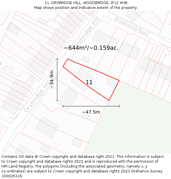11, DRYBRIDGE HILL, WOODBRIDGE, IP12 4HB: Plot and title map