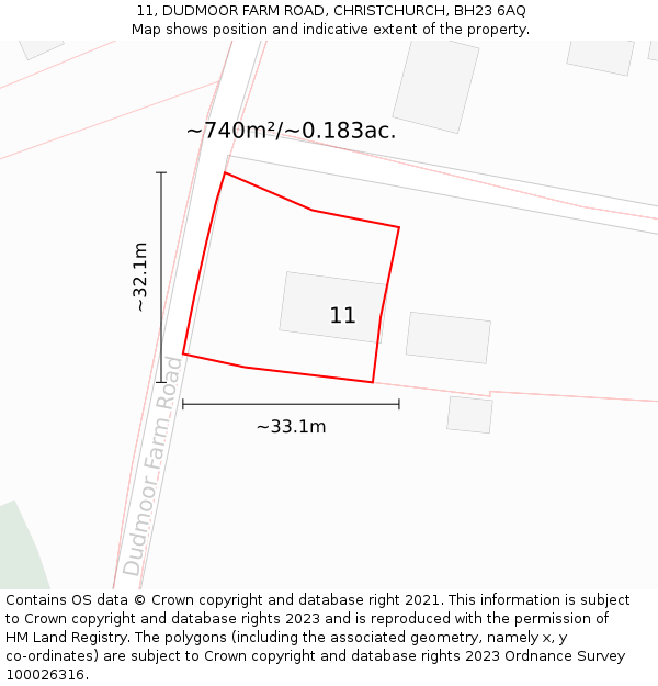 11, DUDMOOR FARM ROAD, CHRISTCHURCH, BH23 6AQ: Plot and title map