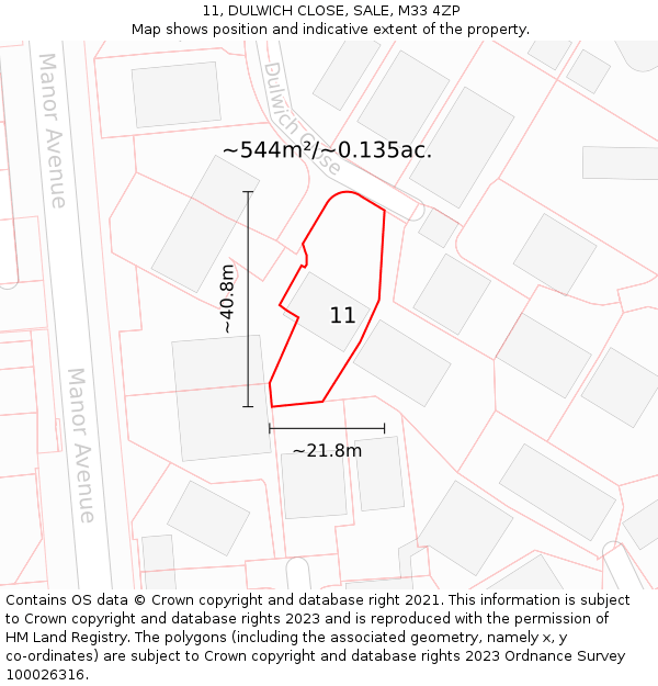 11, DULWICH CLOSE, SALE, M33 4ZP: Plot and title map