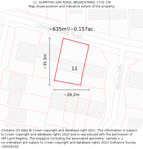 11, DUMPTON GAP ROAD, BROADSTAIRS, CT10 1TA: Plot and title map