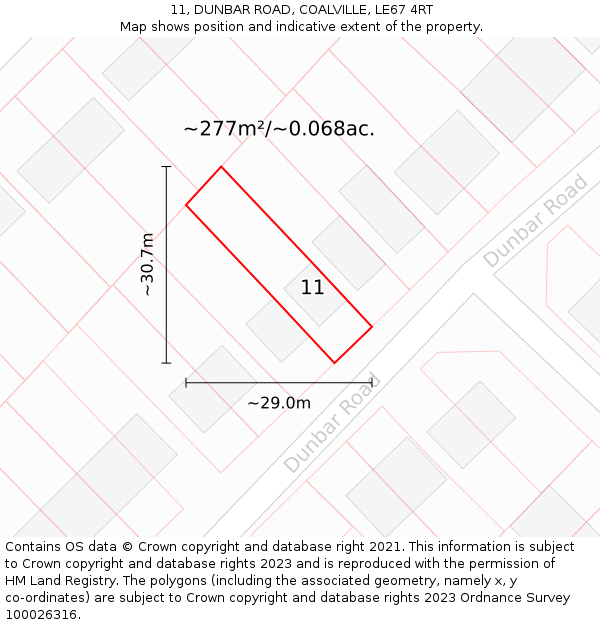 11, DUNBAR ROAD, COALVILLE, LE67 4RT: Plot and title map