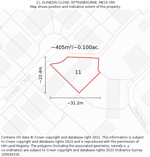 11, DUNEDIN CLOSE, SITTINGBOURNE, ME10 1RX: Plot and title map