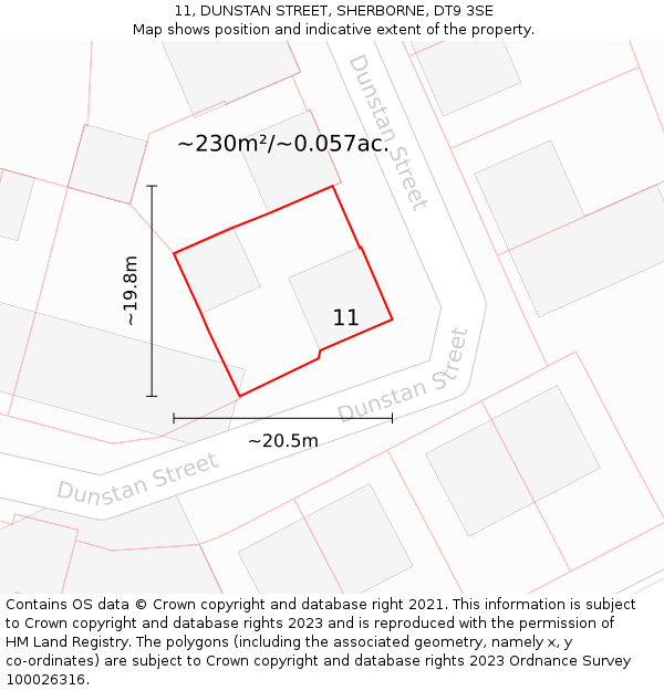 11, DUNSTAN STREET, SHERBORNE, DT9 3SE: Plot and title map