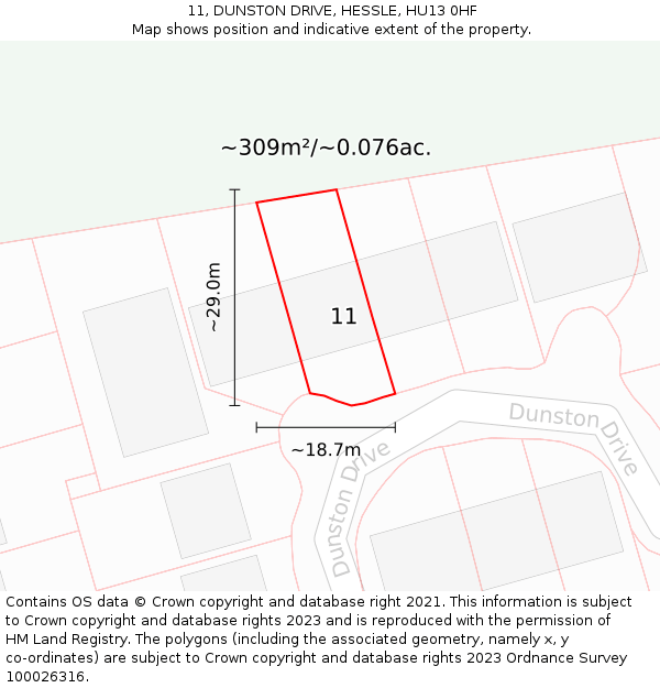 11, DUNSTON DRIVE, HESSLE, HU13 0HF: Plot and title map