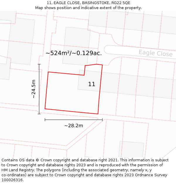 11, EAGLE CLOSE, BASINGSTOKE, RG22 5QE: Plot and title map