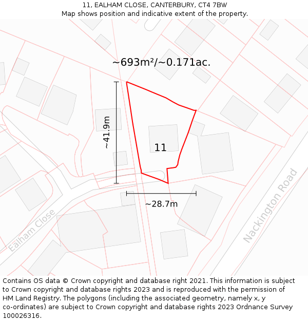 11, EALHAM CLOSE, CANTERBURY, CT4 7BW: Plot and title map