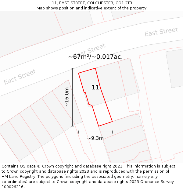11, EAST STREET, COLCHESTER, CO1 2TR: Plot and title map