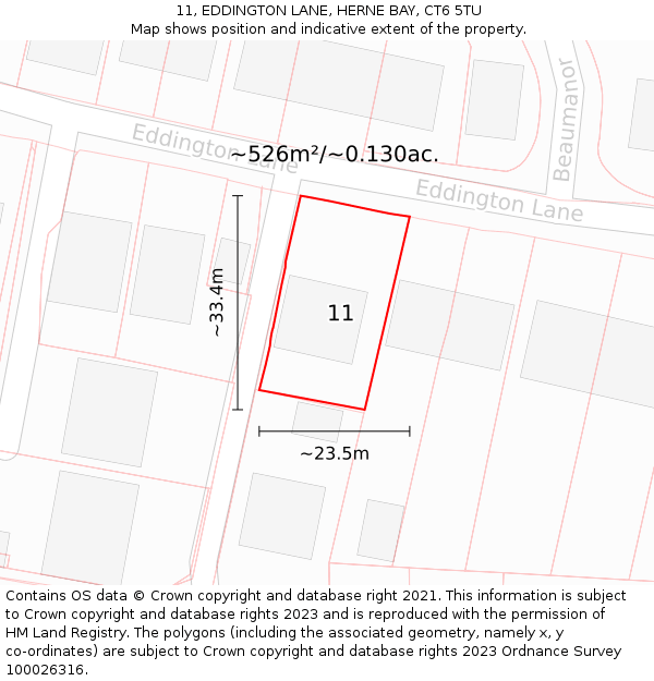 11, EDDINGTON LANE, HERNE BAY, CT6 5TU: Plot and title map