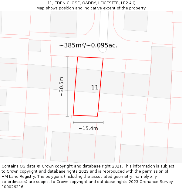 11, EDEN CLOSE, OADBY, LEICESTER, LE2 4JQ: Plot and title map