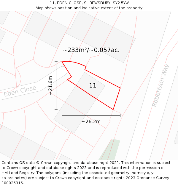 11, EDEN CLOSE, SHREWSBURY, SY2 5YW: Plot and title map