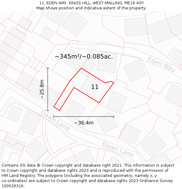 11, EDEN WAY, KINGS HILL, WEST MALLING, ME19 4GY: Plot and title map
