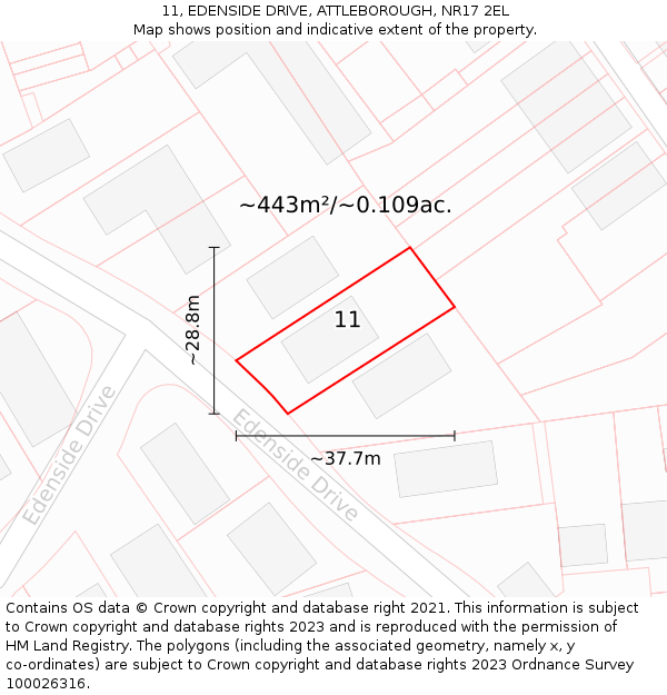 11, EDENSIDE DRIVE, ATTLEBOROUGH, NR17 2EL: Plot and title map