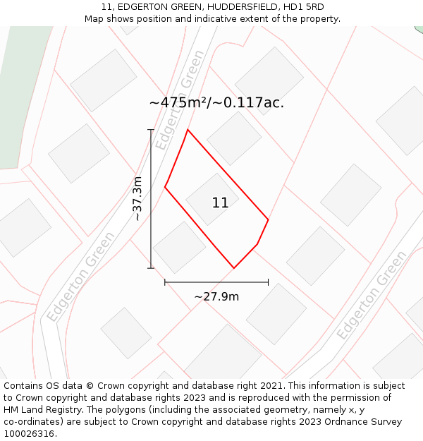 11, EDGERTON GREEN, HUDDERSFIELD, HD1 5RD: Plot and title map