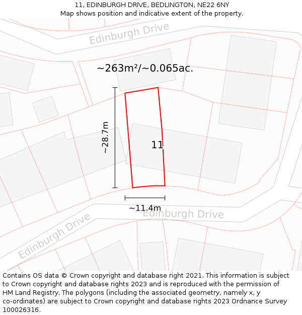 11, EDINBURGH DRIVE, BEDLINGTON, NE22 6NY: Plot and title map