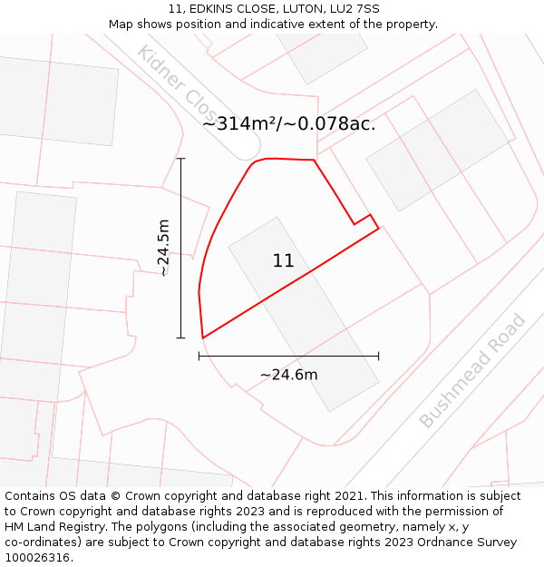 11, EDKINS CLOSE, LUTON, LU2 7SS: Plot and title map