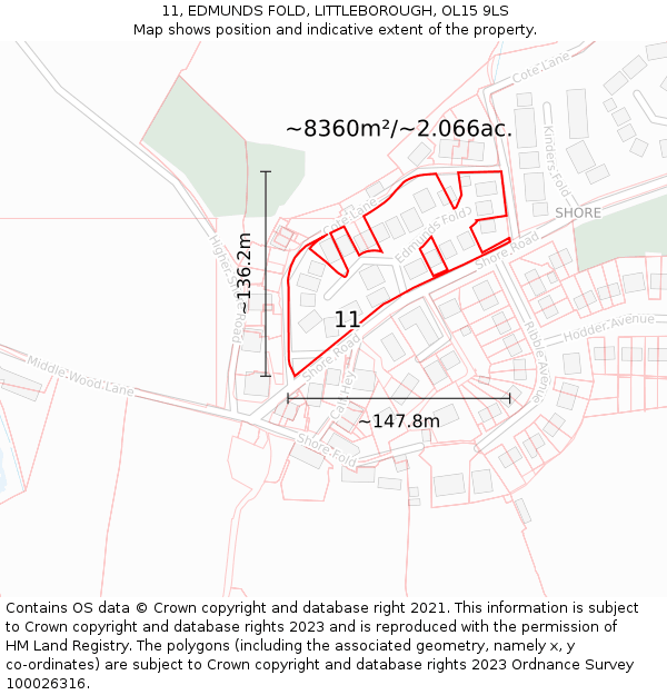 11, EDMUNDS FOLD, LITTLEBOROUGH, OL15 9LS: Plot and title map