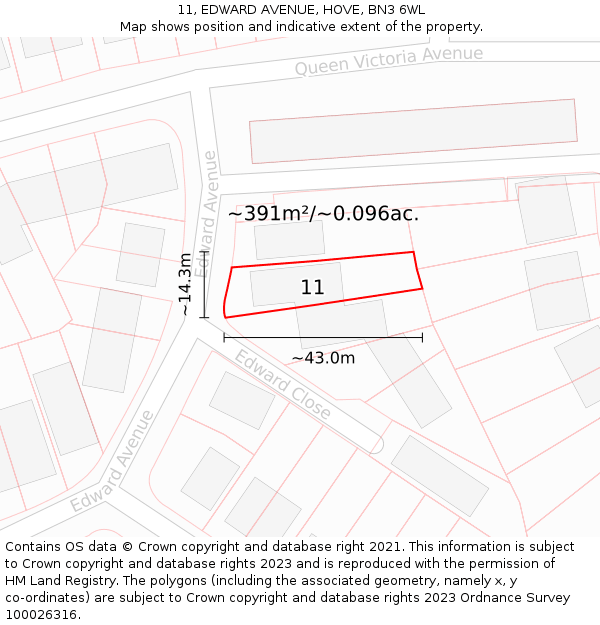 11, EDWARD AVENUE, HOVE, BN3 6WL: Plot and title map