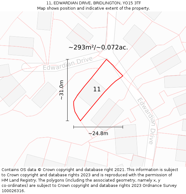 11, EDWARDIAN DRIVE, BRIDLINGTON, YO15 3TF: Plot and title map