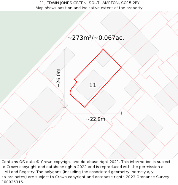 11, EDWIN JONES GREEN, SOUTHAMPTON, SO15 2RY: Plot and title map