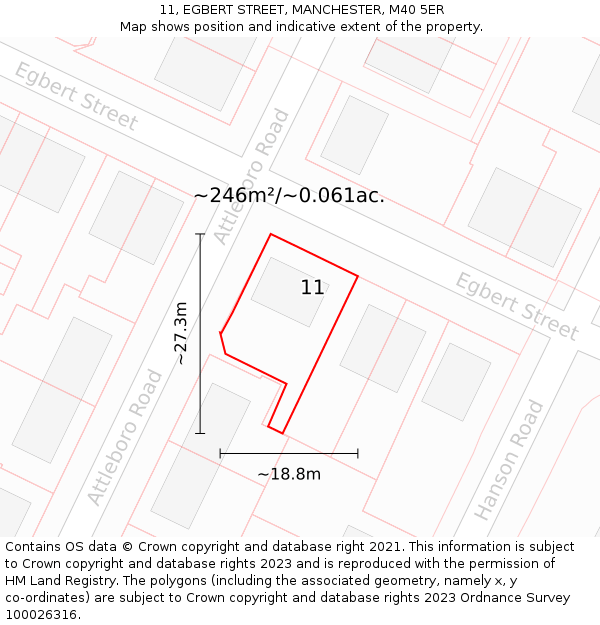 11, EGBERT STREET, MANCHESTER, M40 5ER: Plot and title map