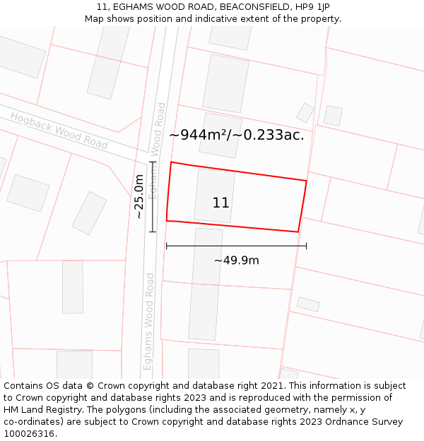 11, EGHAMS WOOD ROAD, BEACONSFIELD, HP9 1JP: Plot and title map