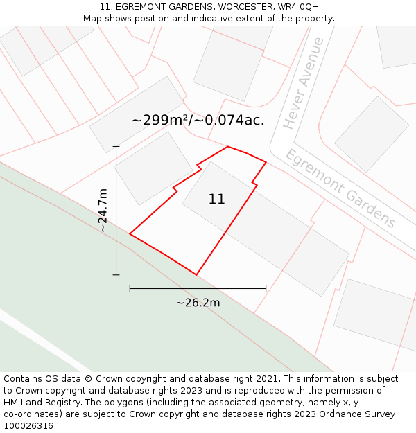 11, EGREMONT GARDENS, WORCESTER, WR4 0QH: Plot and title map
