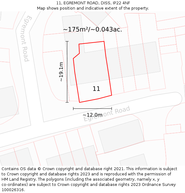 11, EGREMONT ROAD, DISS, IP22 4NF: Plot and title map