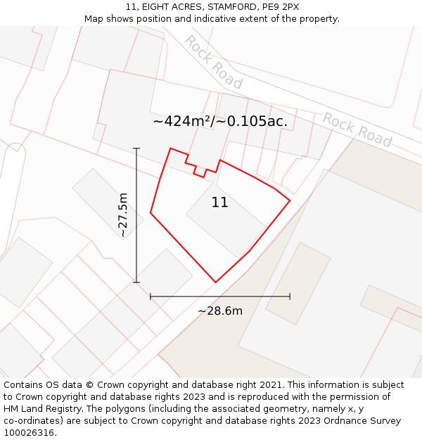 11, EIGHT ACRES, STAMFORD, PE9 2PX: Plot and title map