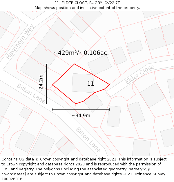 11, ELDER CLOSE, RUGBY, CV22 7TJ: Plot and title map