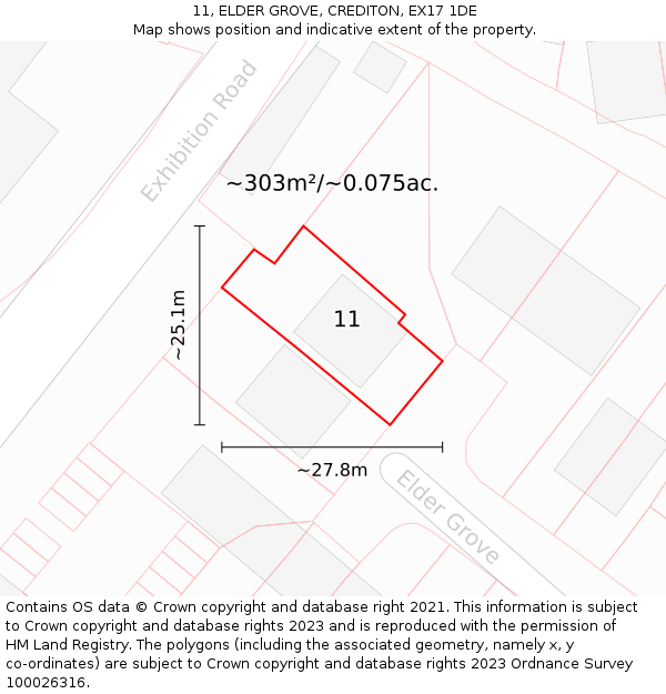 11, ELDER GROVE, CREDITON, EX17 1DE: Plot and title map